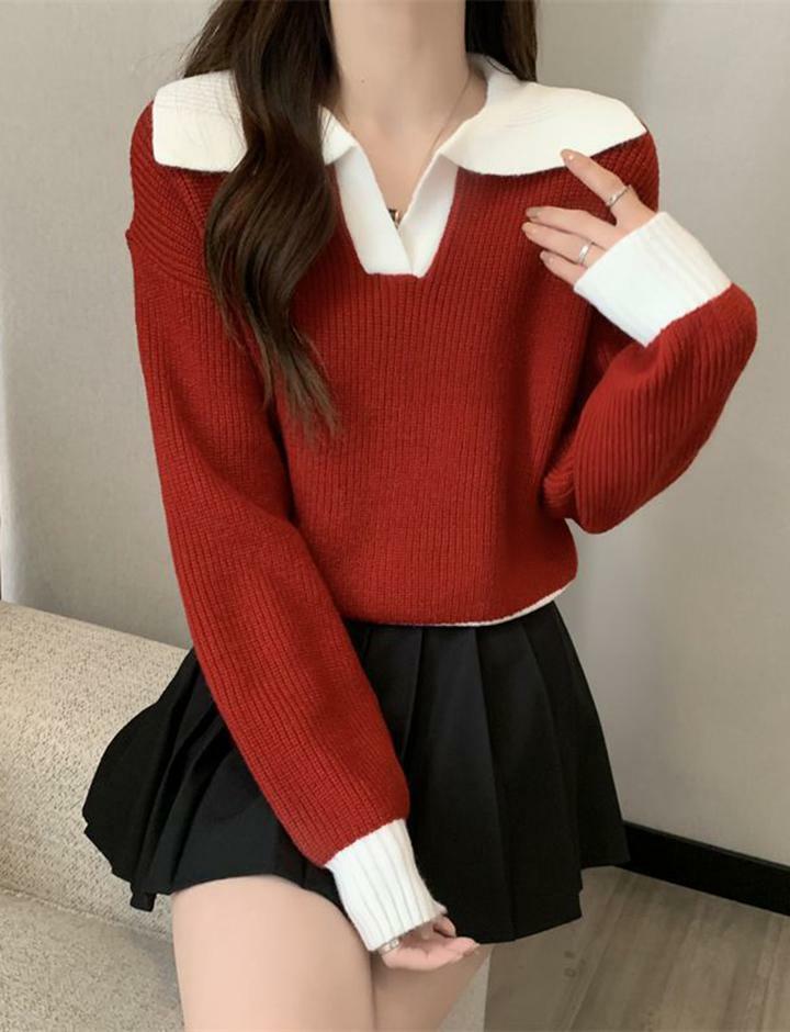 Vintage Y2K Loose Long Sleeve Red Knit Sweater - Cozy Grunge Aesthetic Top for Fall