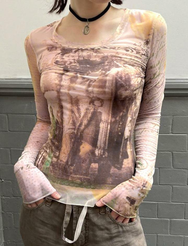 Vintage Y2K Mesh Slim T-Shirt - Cute Aesthetic Top for Coquette, Grunge & Soft Girl Styles