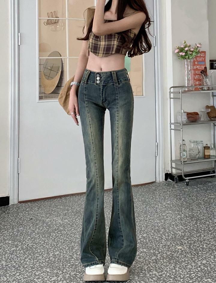 Vintage Y2K Micro Flare High Waist Slim Jeans - Retro Grunge Aesthetic Denim Style