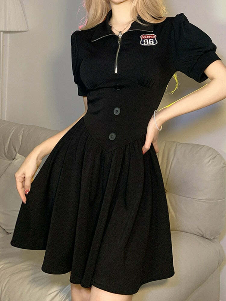 Y2K A-Line Streetwear Dress - Coquette & Grunge Aesthetic, Cute Casual Style, Comfy Fit