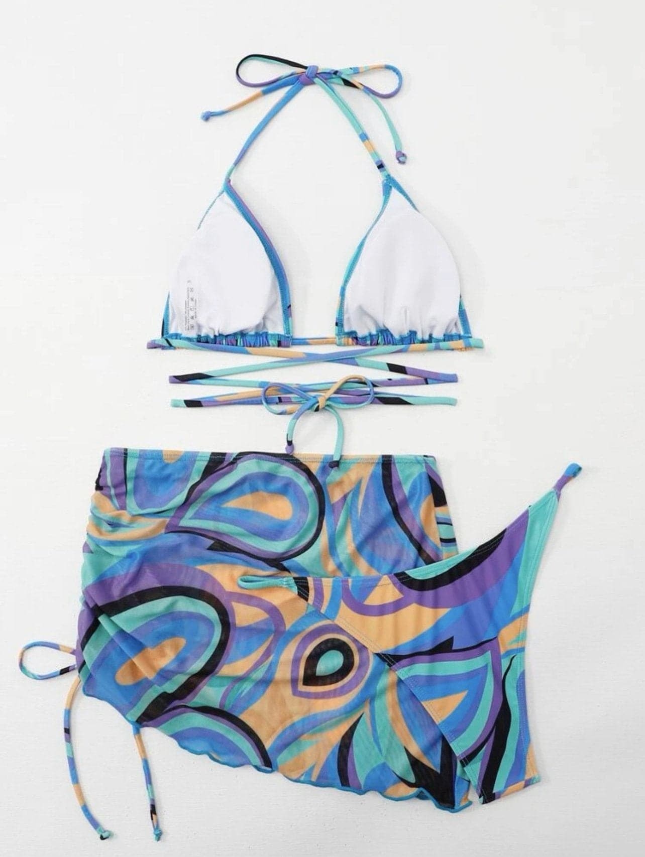 Y2K Aesthetic 3-Piece Swimwear Set - Cute Halter, Drawstring, Mesh Backless Design