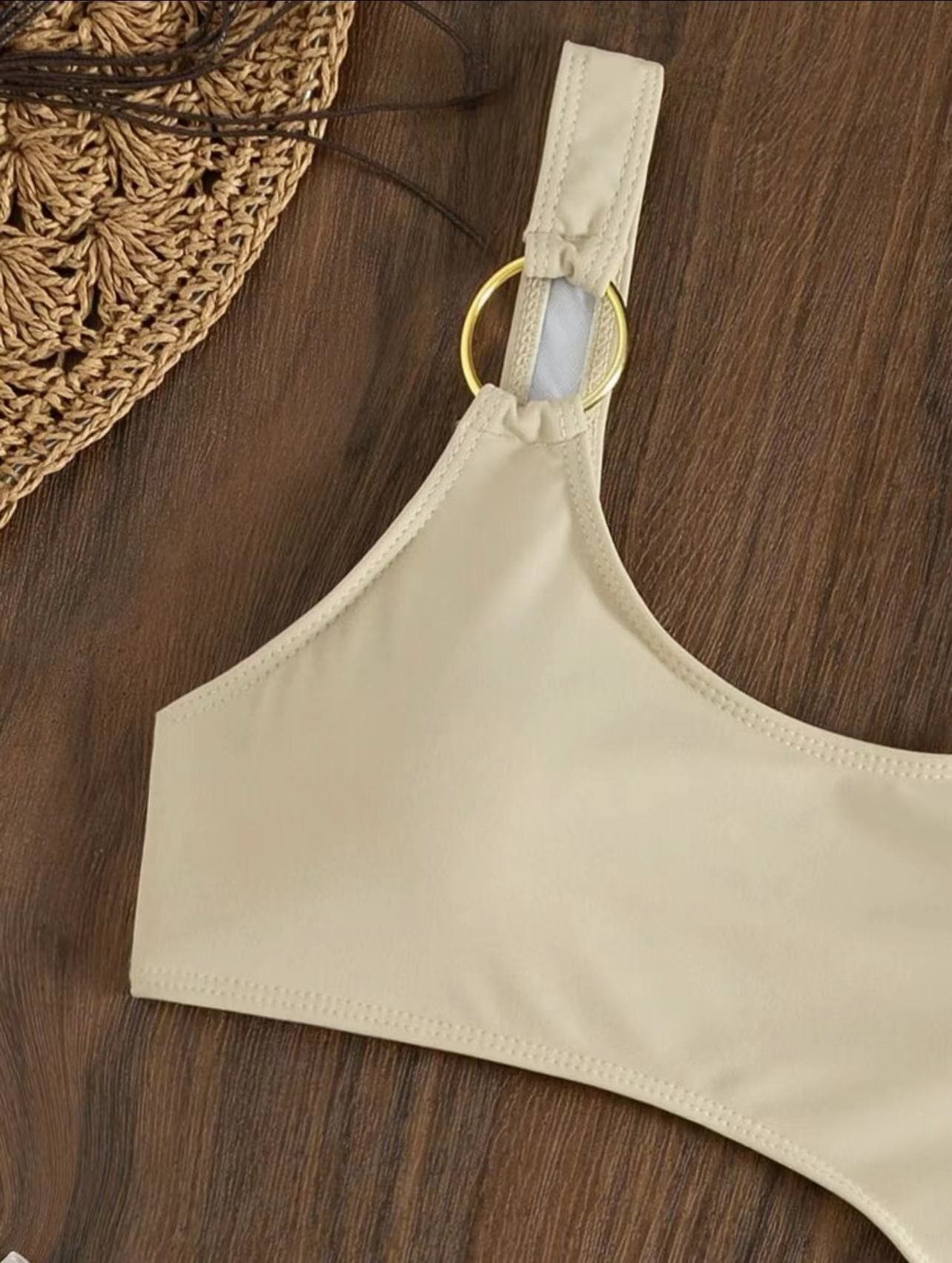 Y2K Aesthetic 3-Piece Swimwear Set with Drawstring Mesh U-Neck & O-Ring Detail