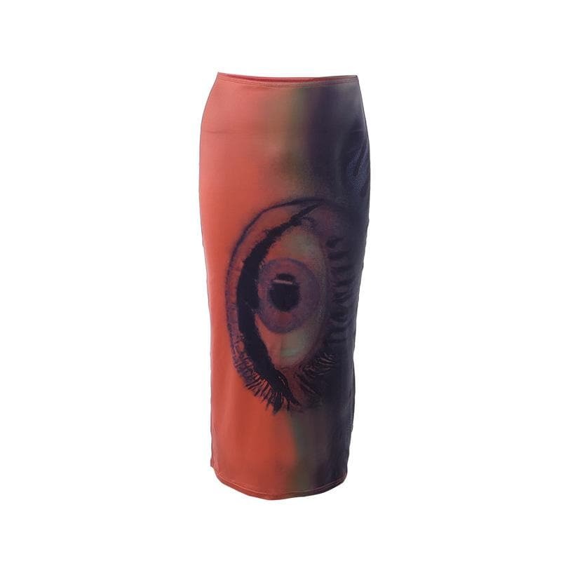 Y2K Aesthetic Abstract Print Midi Skirt - Grunge & Coquette Style for Trendy Outfits