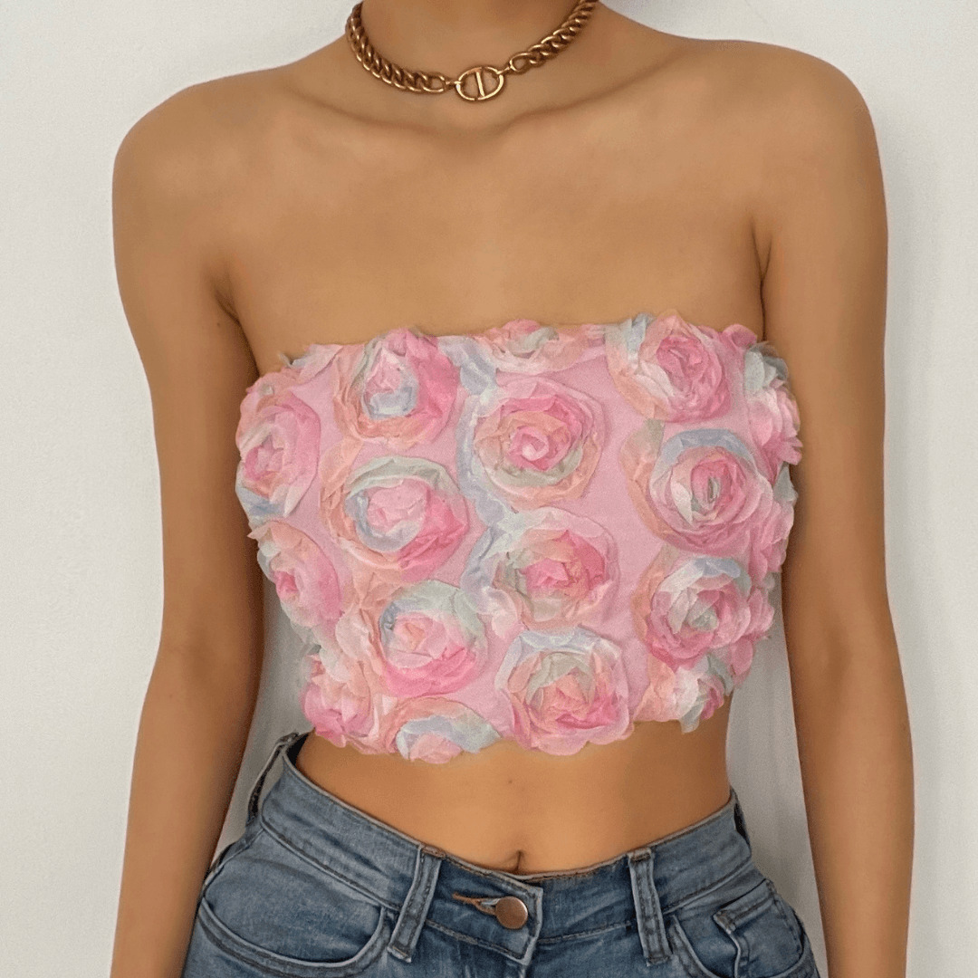 Y2K Aesthetic Appliques Tube Top - Cute Pastel Goth & Coquette Style for Trendy Outfits