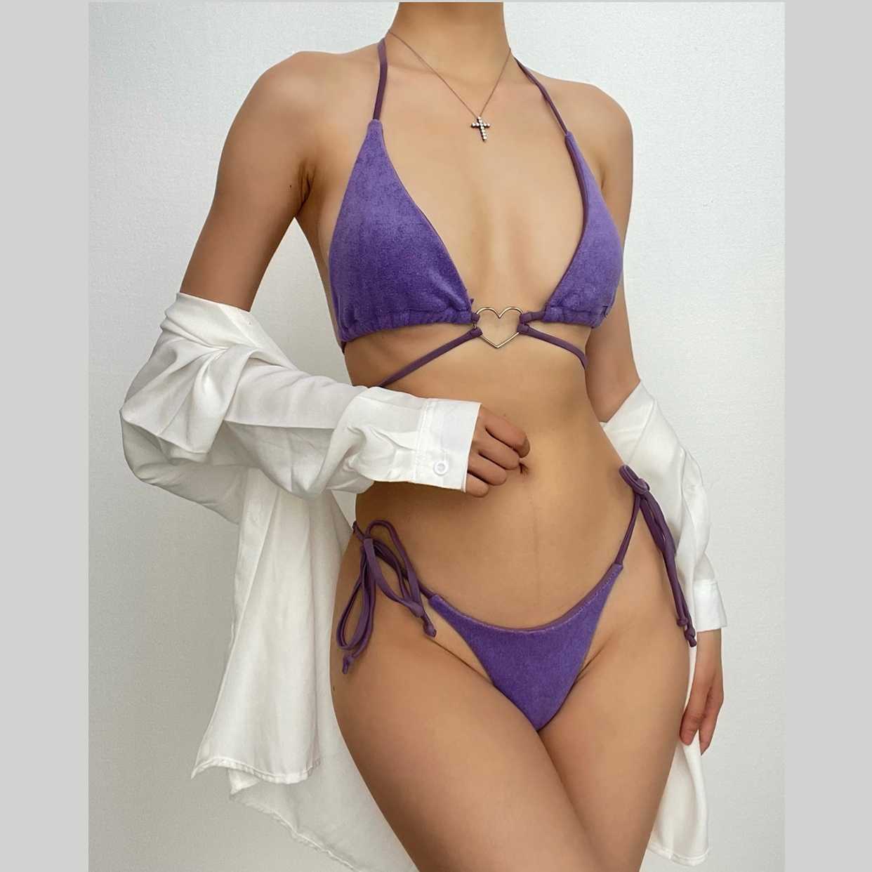 Y2K Aesthetic Backless Bikini with Self-Tie O-Ring Detail - Cute Swimwear for Summer