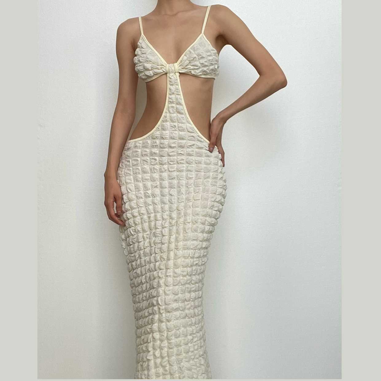Y2K Aesthetic Backless Cami Midi Dress - Cute Cut Out Design for Coquette & Grunge Styles