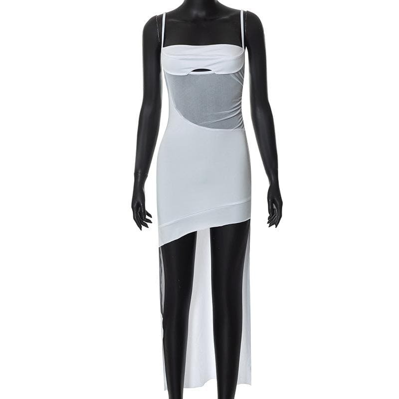 Y2K Aesthetic Backless Cami Mini Dress with Hollow Out Mesh Cut-Outs for Grunge & Coquette Style