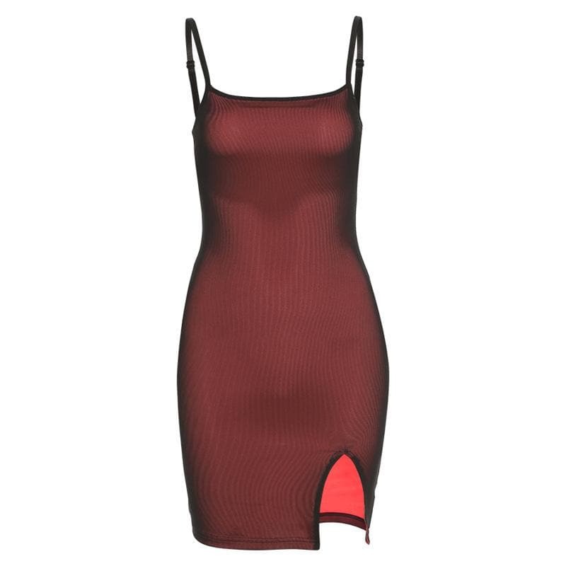 Y2K Aesthetic Backless Cami Mini Dress with Mesh Slit - Cute Coquette & Grunge Style