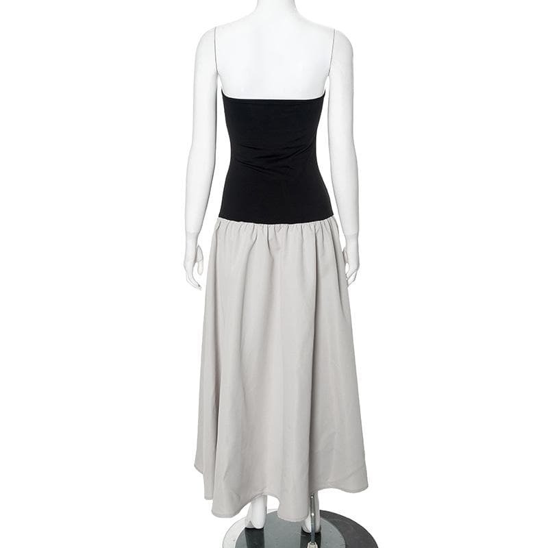 Y2K Aesthetic Backless Contrast Patchwork Ruched Tube Maxi Dress for Coquette & Grunge Styles