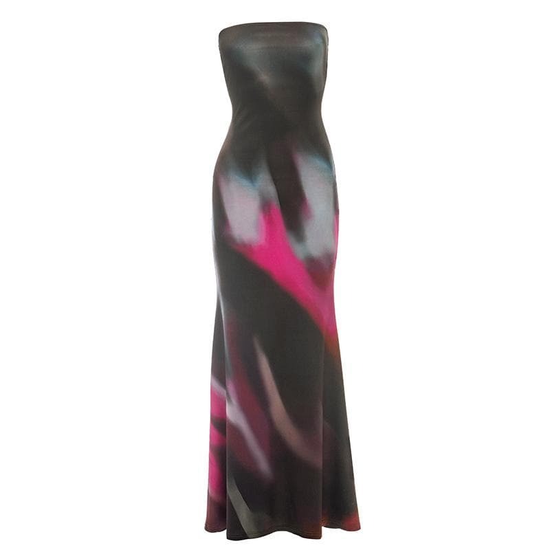 Y2K Aesthetic Backless Contrast Tube Maxi Dress - Cute, Comfy, and Perfect for Grunge & Coquette Styles
