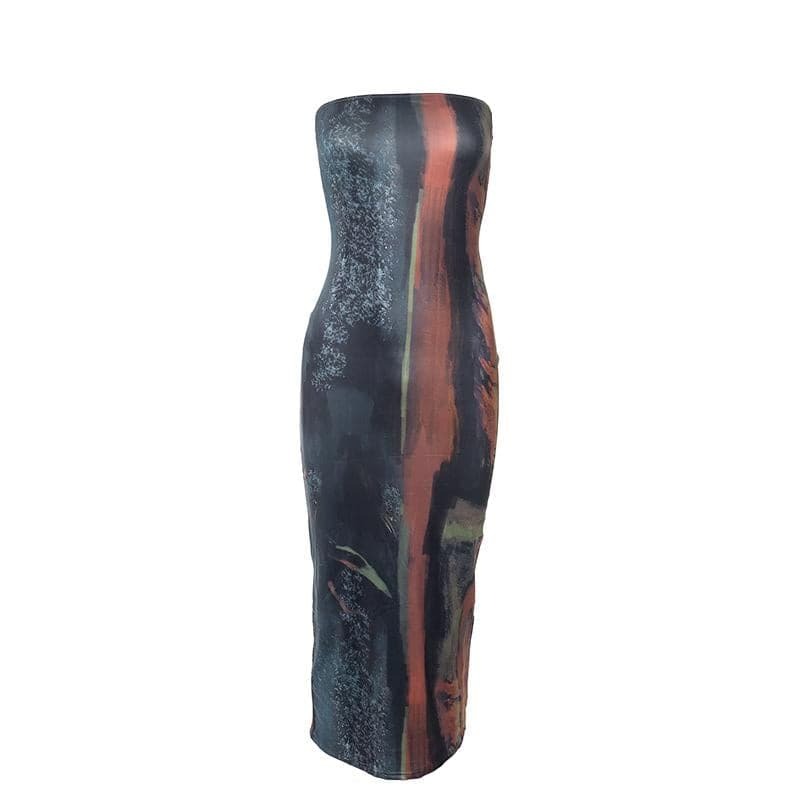 Y2K Aesthetic Backless Contrast Tube Midi Dress - Cute Grunge & Coquette Style Outfit