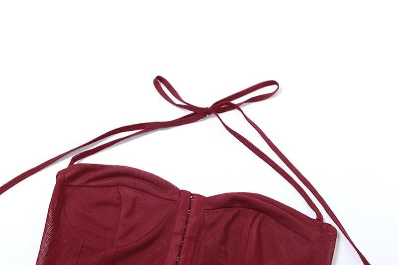 Y2K Aesthetic Backless Corset Halter Top - Cute Mesh Tie-Up for Coquette & Grunge Styles