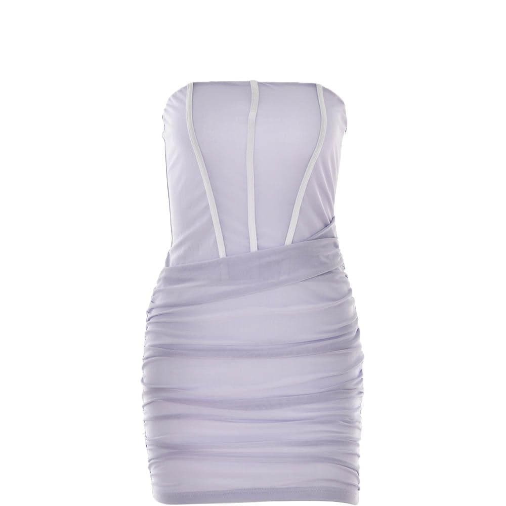 Y2K Aesthetic Backless Corset Mini Dress with Ruched Mesh - Cute Coquette Style