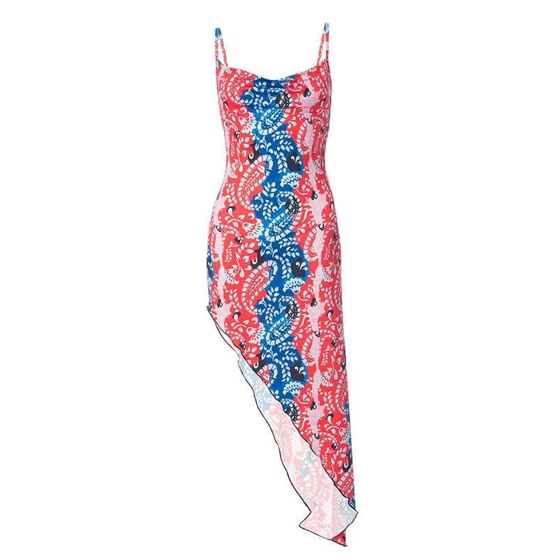 Y2K Aesthetic Backless Cowl Neck Midi Dress - Cute Contrast Print for Coquette & Grunge Styles