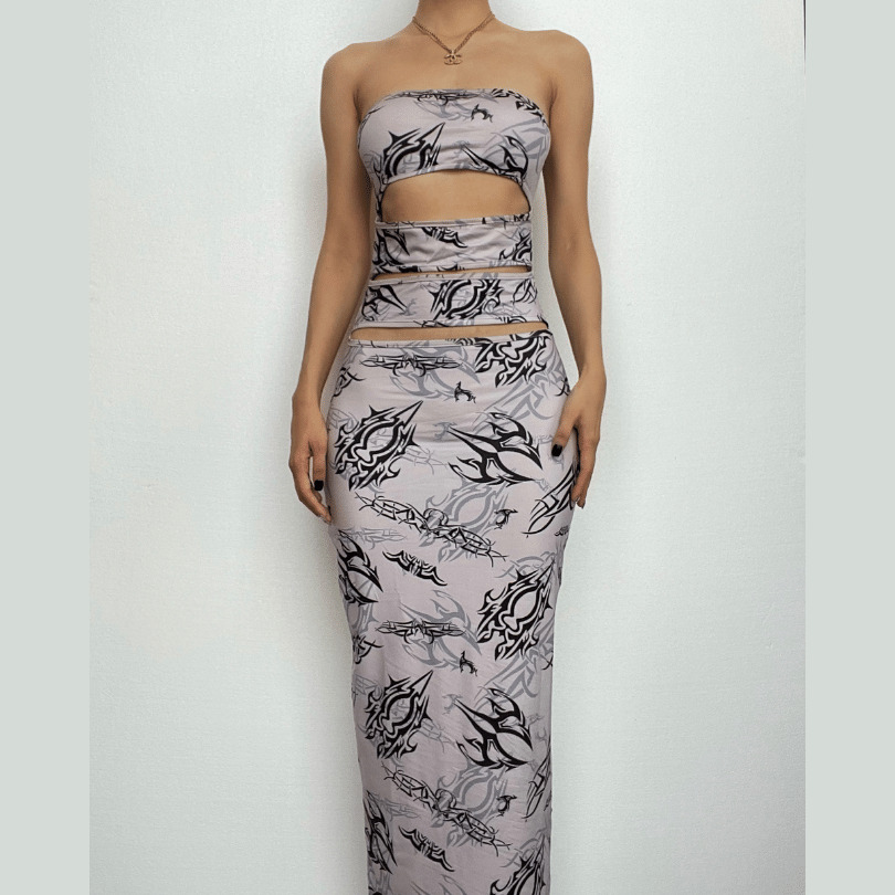 Y2K Aesthetic Backless Cut-Out Maxi Dress - Grunge & Coquette Style for Trendy Looks