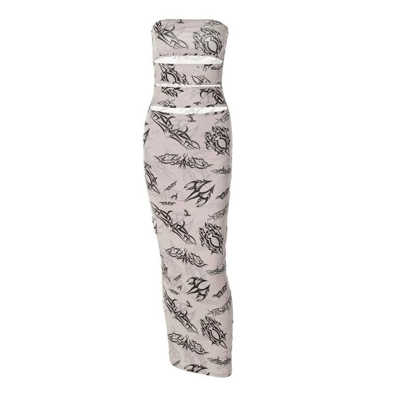 Y2K Aesthetic Backless Cut-Out Maxi Dress - Grunge & Coquette Style for Trendy Looks