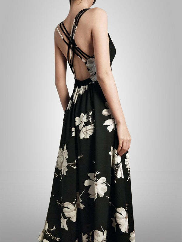 Y2K Aesthetic Backless Flower Print Dress - Cute Coquette Style for Effortless Charm