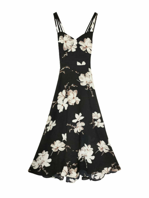 Y2K Aesthetic Backless Flower Print Dress - Cute Coquette Style for Effortless Charm
