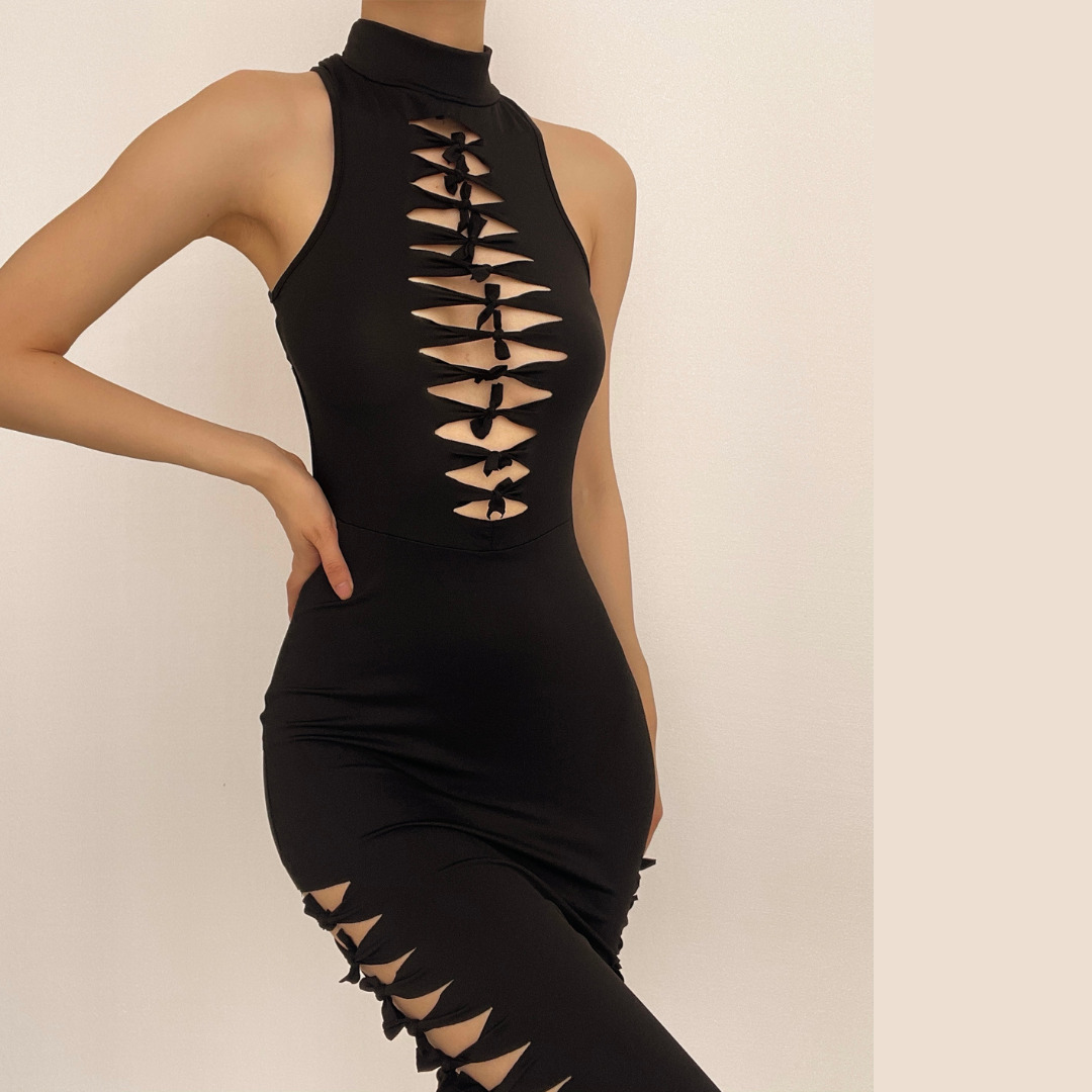 Y2K Aesthetic Backless Knotted Cut-Out Midi Dress - Cute & Comfy for Coquette Style