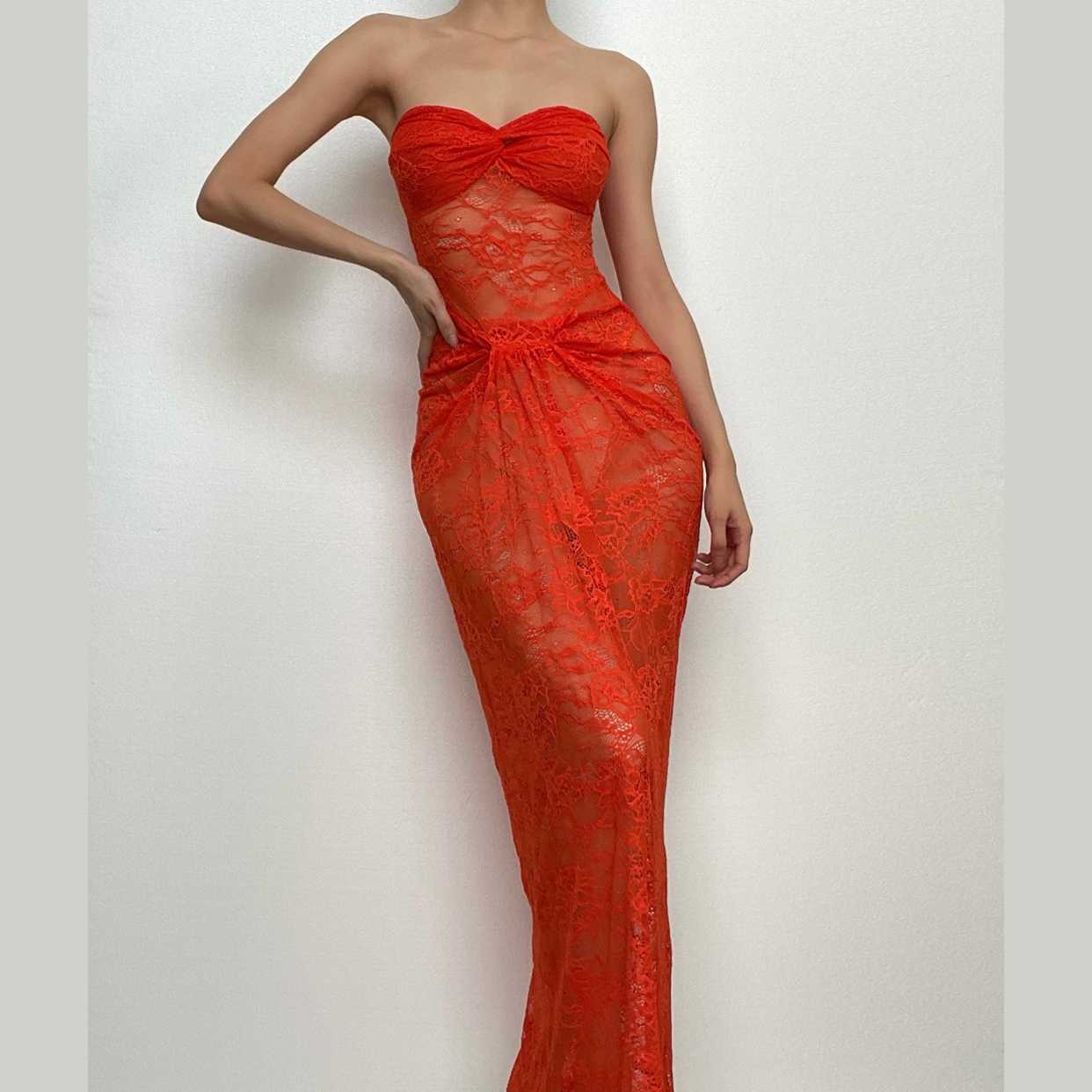 Y2K Aesthetic Backless Lace Maxi Dress - Ruched Knotted Solid for Coquette & Grunge Styles