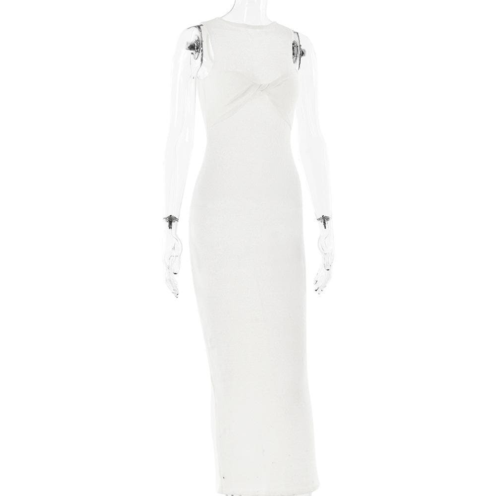 Y2K Aesthetic Backless Maxi Dress - Cute Sleeveless Crewneck for Coquette & Grunge Styles