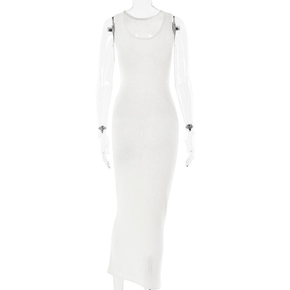 Y2K Aesthetic Backless Maxi Dress - Cute Sleeveless Crewneck for Coquette & Grunge Styles