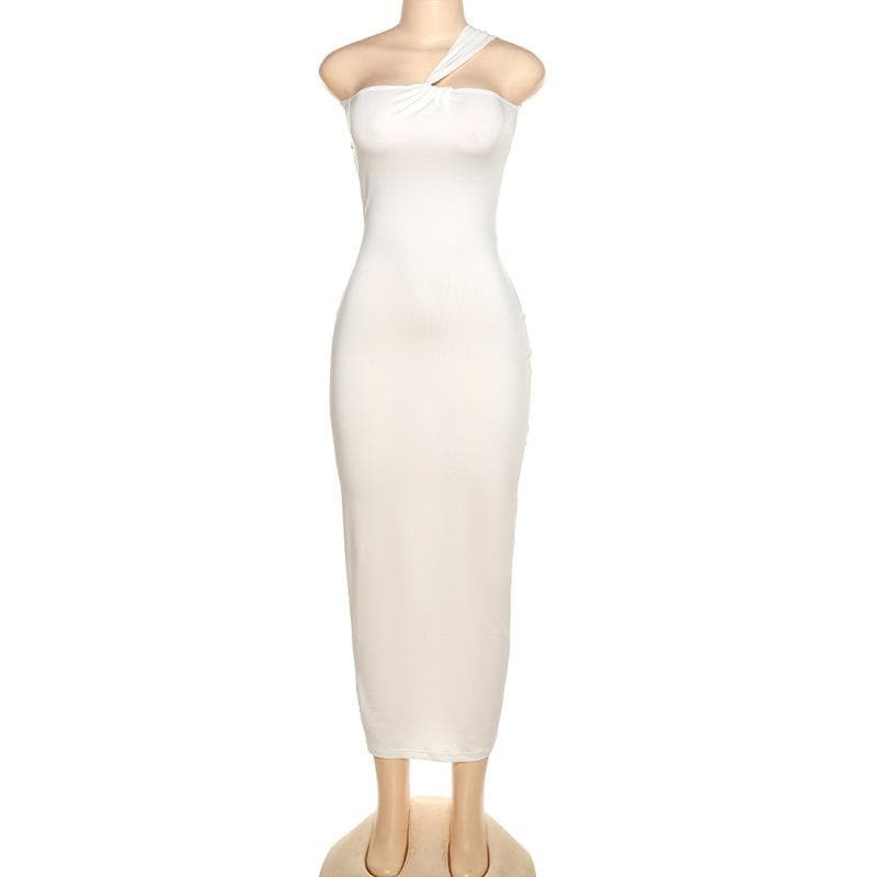 Y2K Aesthetic Backless Maxi Dress - Irregular One Shoulder Design for Coquette & Grunge Styles