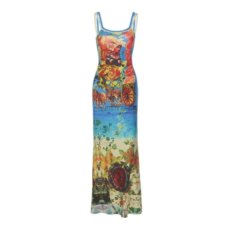 Y2K Aesthetic Backless Maxi Dress - Sleeveless Contrast U Neck for Coquette & Grunge Styles