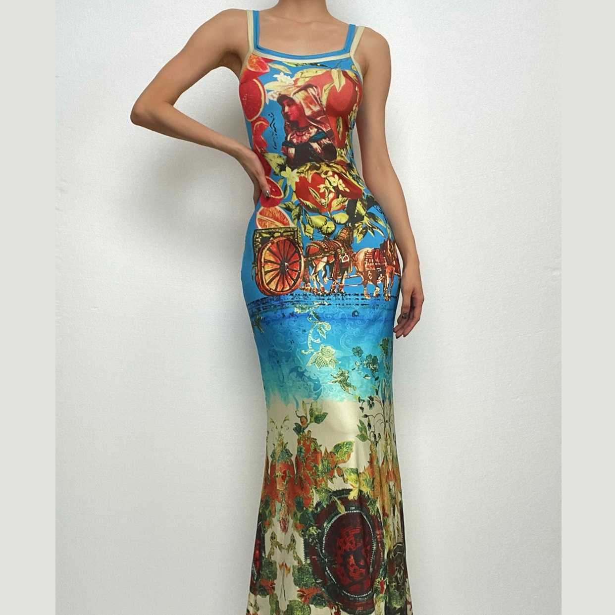 Y2K Aesthetic Backless Maxi Dress - Sleeveless Contrast U Neck for Coquette & Grunge Styles