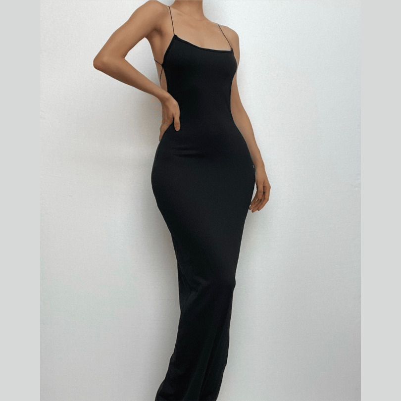 Y2K Aesthetic Backless Maxi Dress with Cross Back Lace-Up & Slit - Coquette & Grunge Style