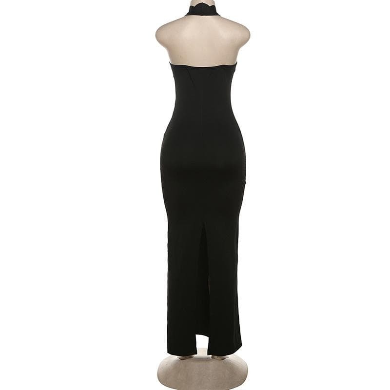 Y2K Aesthetic Backless Maxi Dress with High Slit - Coquette & Grunge Style Cut-Outs