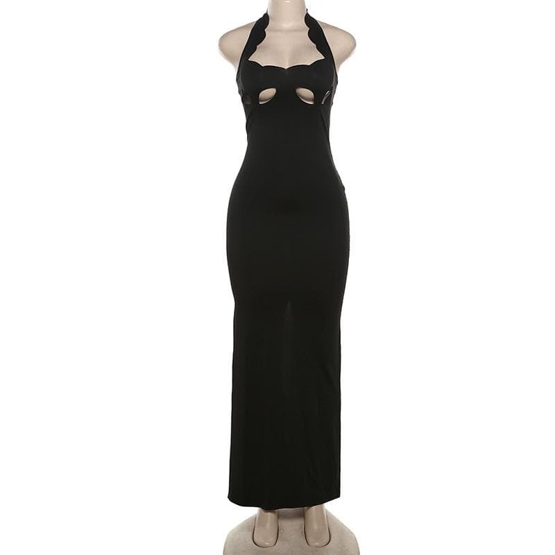 Y2K Aesthetic Backless Maxi Dress with High Slit - Coquette & Grunge Style Cut-Outs