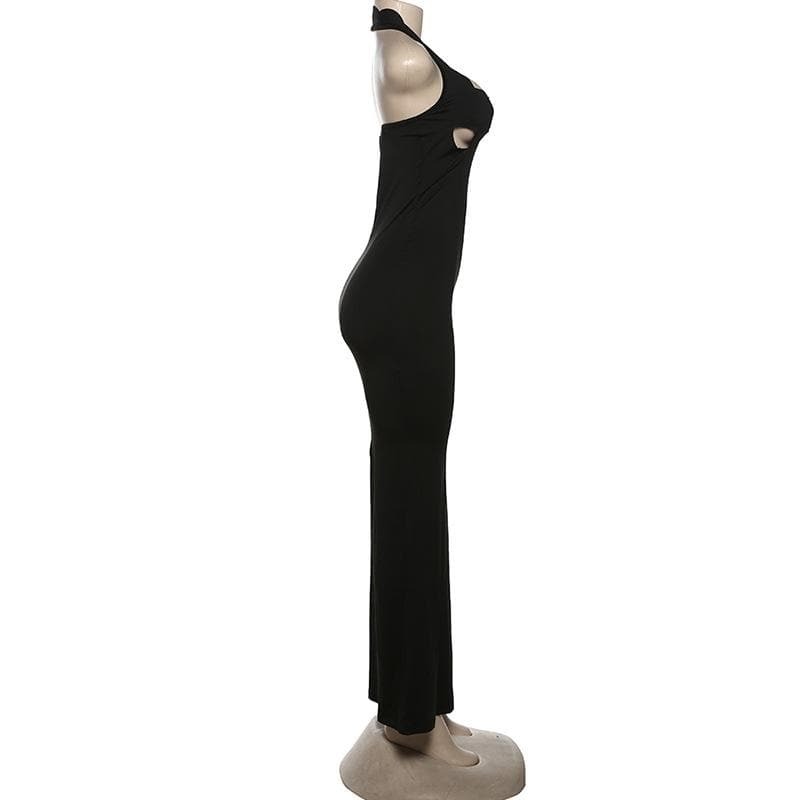 Y2K Aesthetic Backless Maxi Dress with High Slit - Coquette & Grunge Style Cut-Outs