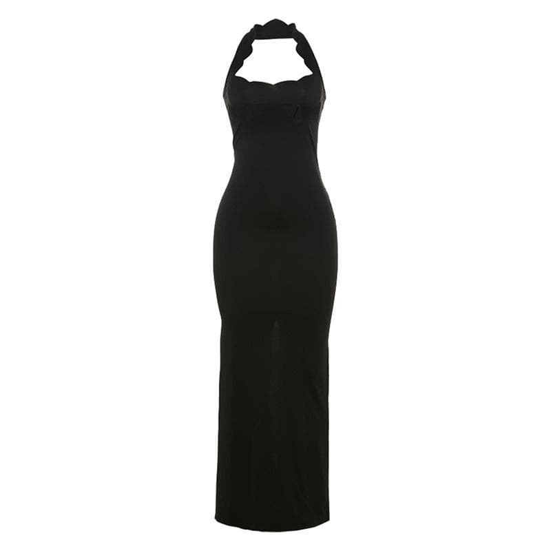 Y2K Aesthetic Backless Maxi Dress with High Slit - Coquette & Grunge Style Cut-Outs