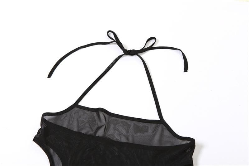 Y2K Aesthetic Backless Maxi Dress with Sheer Mesh & Contrast Print - Coquette & Grunge Style