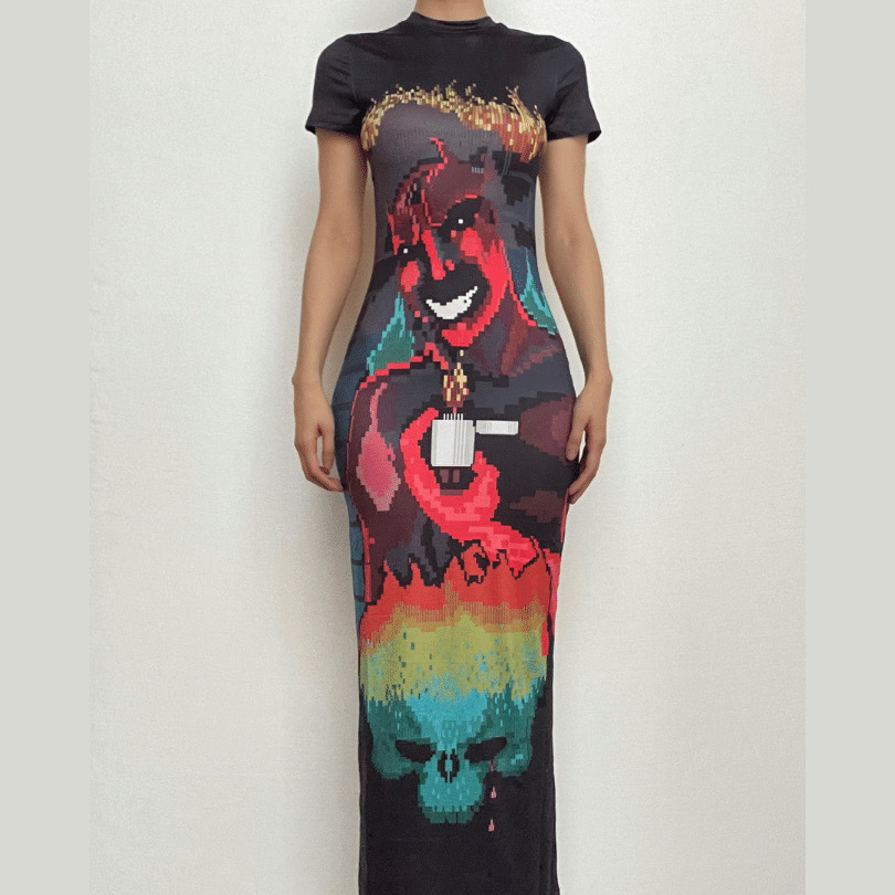 Y2K Aesthetic Backless Midi Dress - Cute Contrast Design for Coquette & Grunge Styles