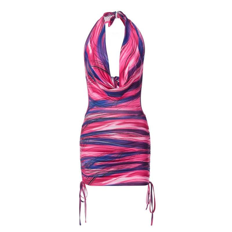 Y2K Aesthetic Backless Mini Dress with Cowl Neck & Drawstring - Cute Coquette Style