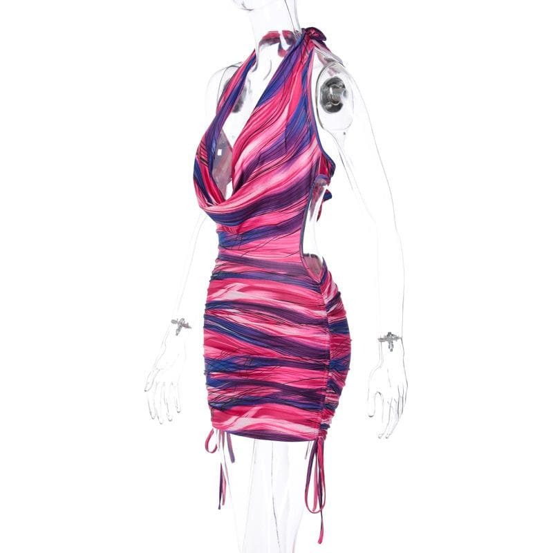 Y2K Aesthetic Backless Mini Dress with Cowl Neck & Drawstring - Cute Coquette Style