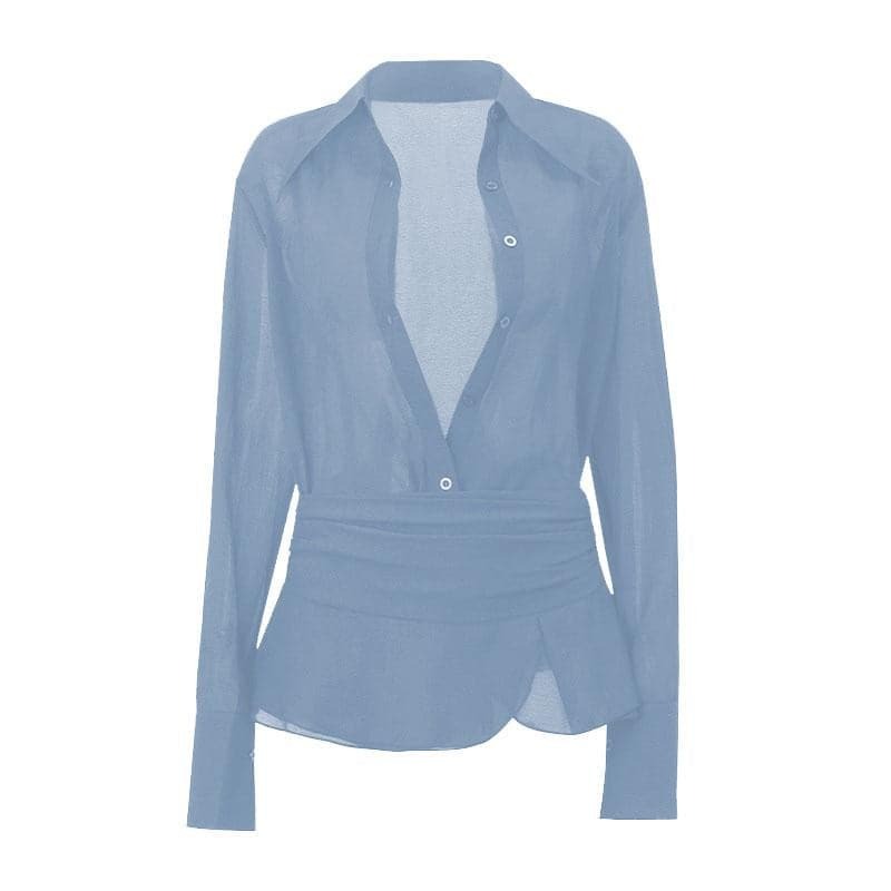 Y2K Aesthetic Button Turnover Collar Long Sleeve Mini Skirt Set - Cute Grunge Style Outfit