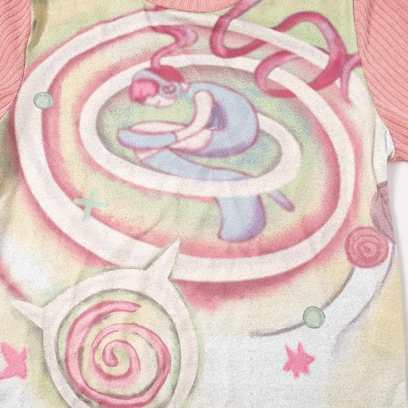 Y2K Aesthetic Contrast Patchwork Top - Cute Short Sleeve Crewneck for Grunge & Coquette Styles