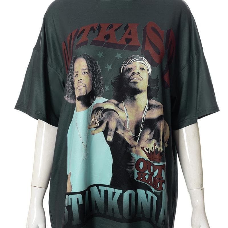 Y2K Aesthetic Contrast Print Short Sleeve Crewneck Tee - Cute Grunge & Coquette Style Top