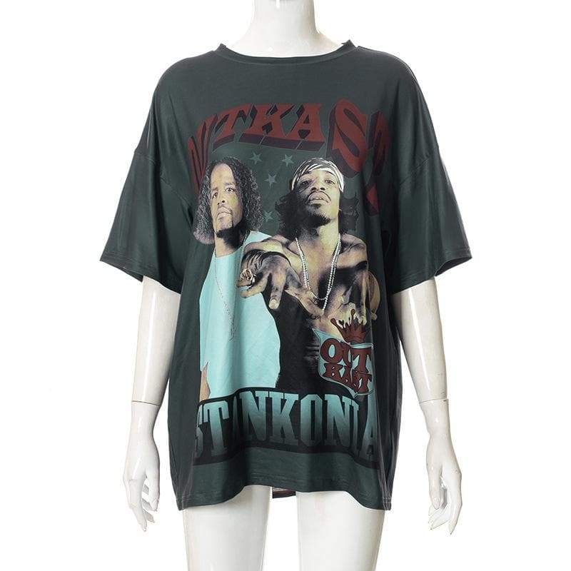 Y2K Aesthetic Contrast Print Short Sleeve Crewneck Tee - Cute Grunge & Coquette Style Top