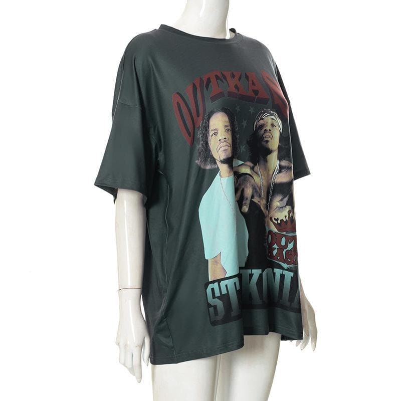 Y2K Aesthetic Contrast Print Short Sleeve Crewneck Tee - Cute Grunge & Coquette Style Top