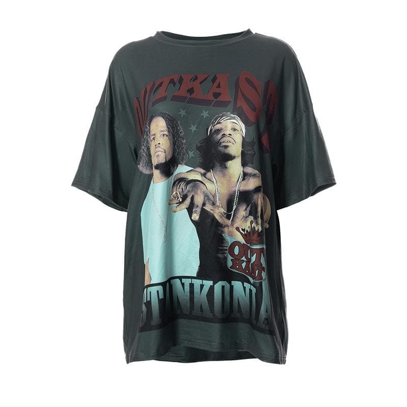 Y2K Aesthetic Contrast Print Short Sleeve Crewneck Tee - Cute Grunge & Coquette Style Top