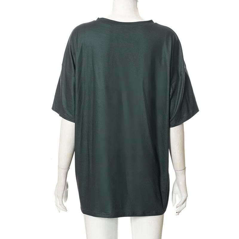 Y2K Aesthetic Contrast Print Short Sleeve Crewneck Tee - Cute Grunge & Coquette Style Top
