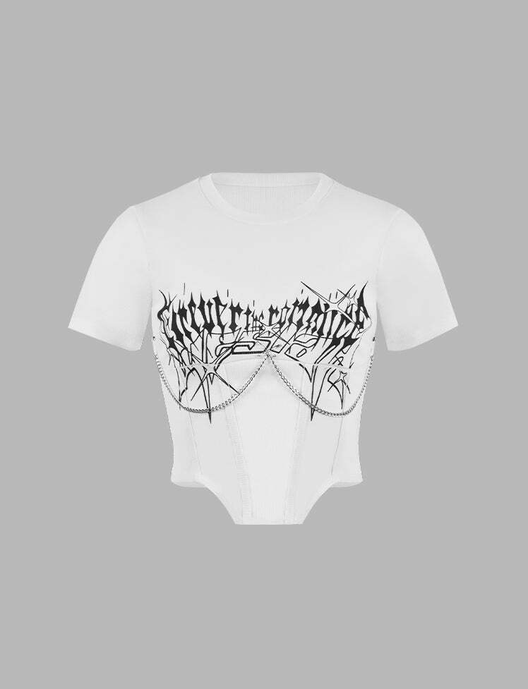 Y2K Aesthetic Corset Short Sleeve Top - Cute Grunge Style for Trendy Outfits