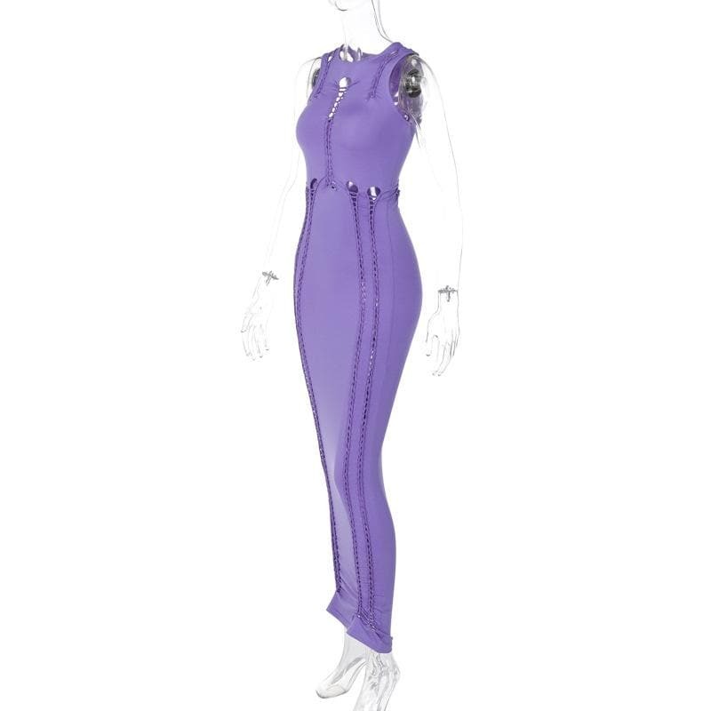 Y2K Aesthetic Crewneck Sleeveless Ruched Cut-Out Maxi Dress - Coquette & Grunge Style