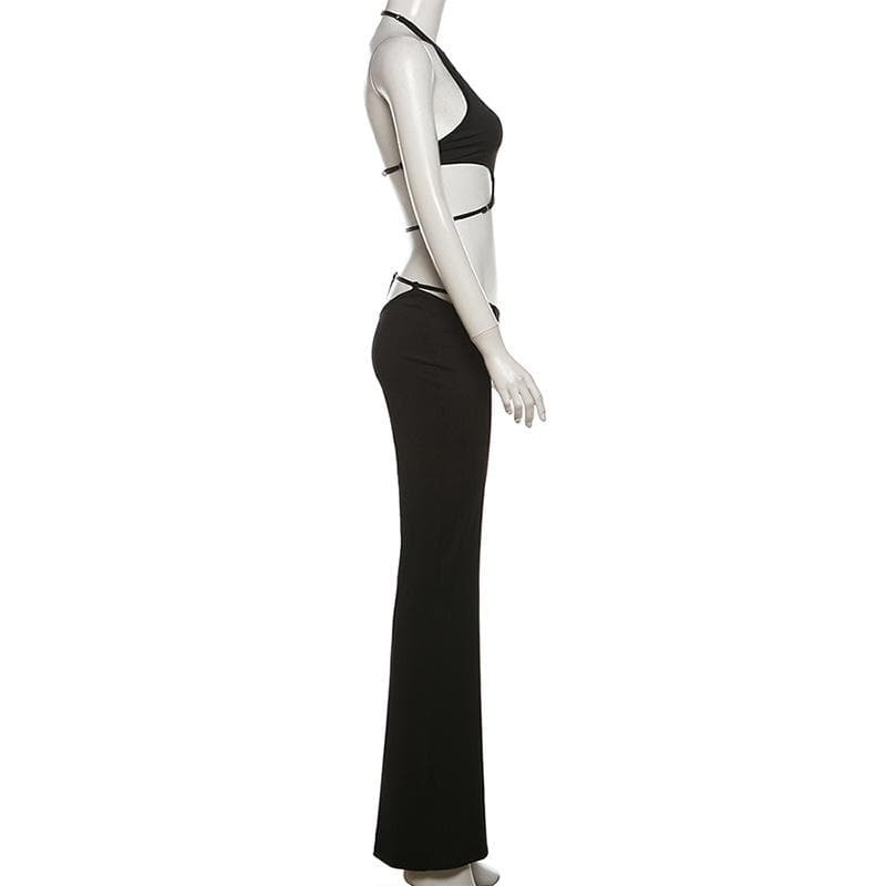 Y2K Aesthetic Halter Backless Pant Set - Cute Grunge & Coquette Style Outfit