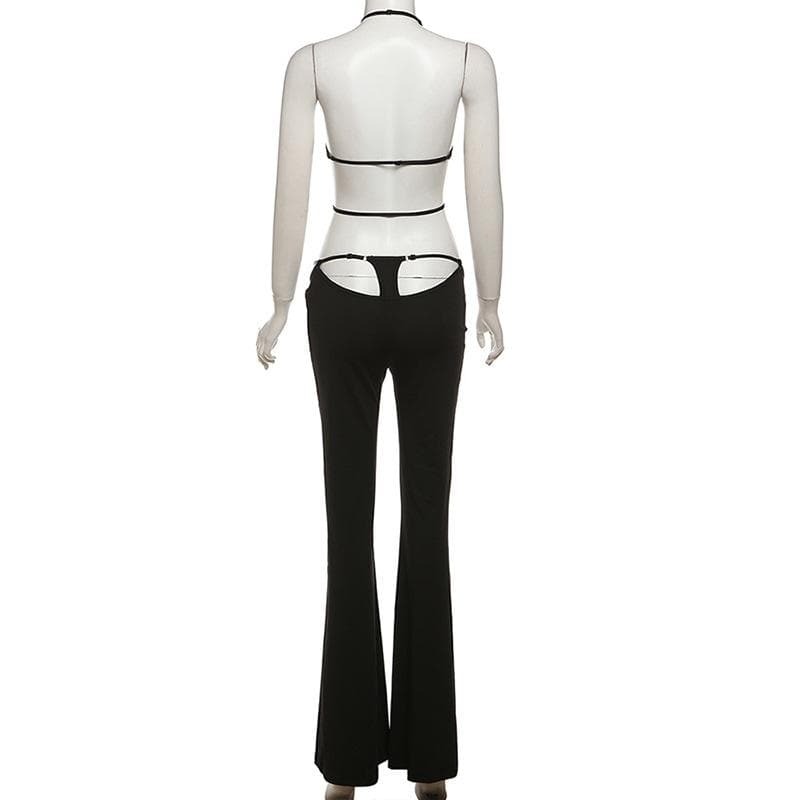 Y2K Aesthetic Halter Backless Pant Set - Cute Grunge & Coquette Style Outfit