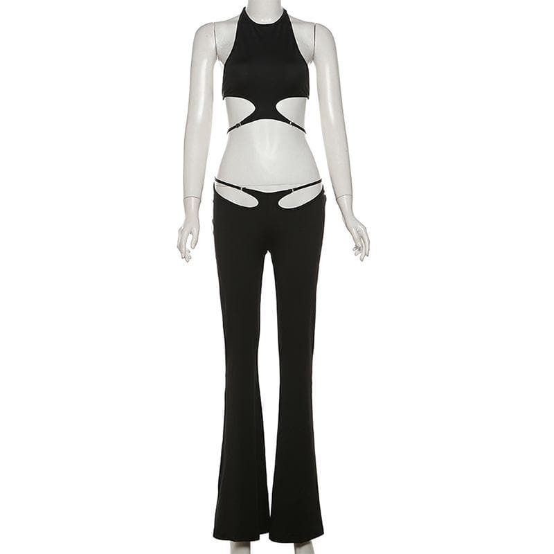 Y2K Aesthetic Halter Backless Pant Set - Cute Grunge & Coquette Style Outfit